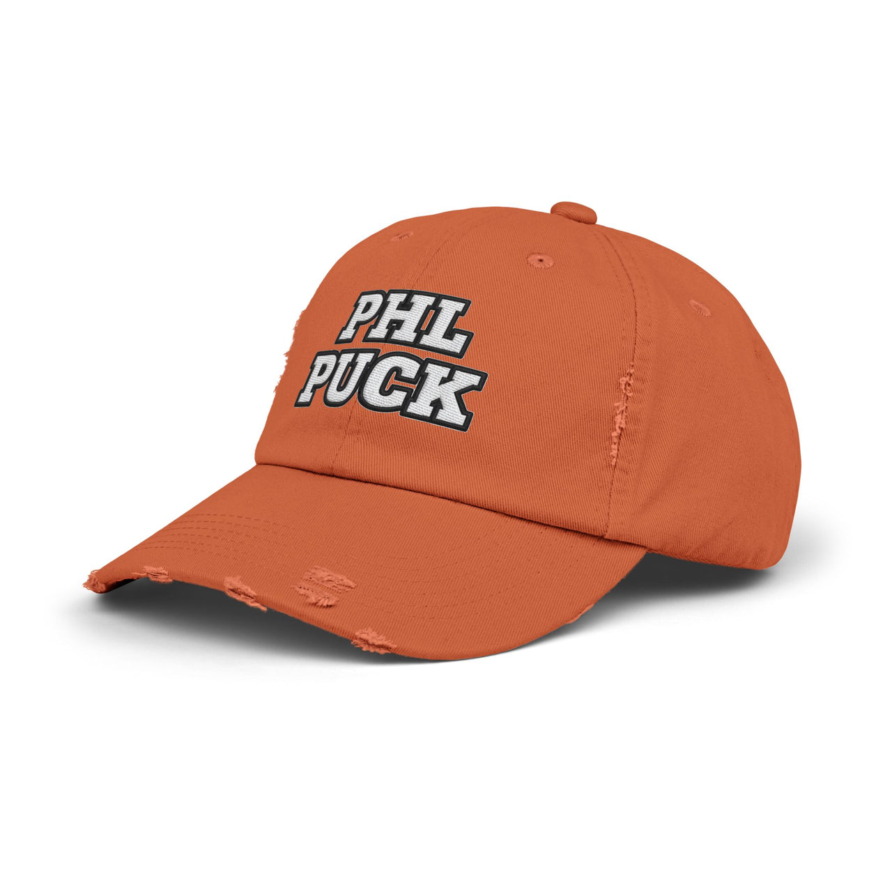 PHL Puck Flyers Inspired Hat – Embroidered Distressed DT600 Dad Cap – Burnt Orange Philly Hockey Vintage Hat – Philadelphia Fan Cap Gift