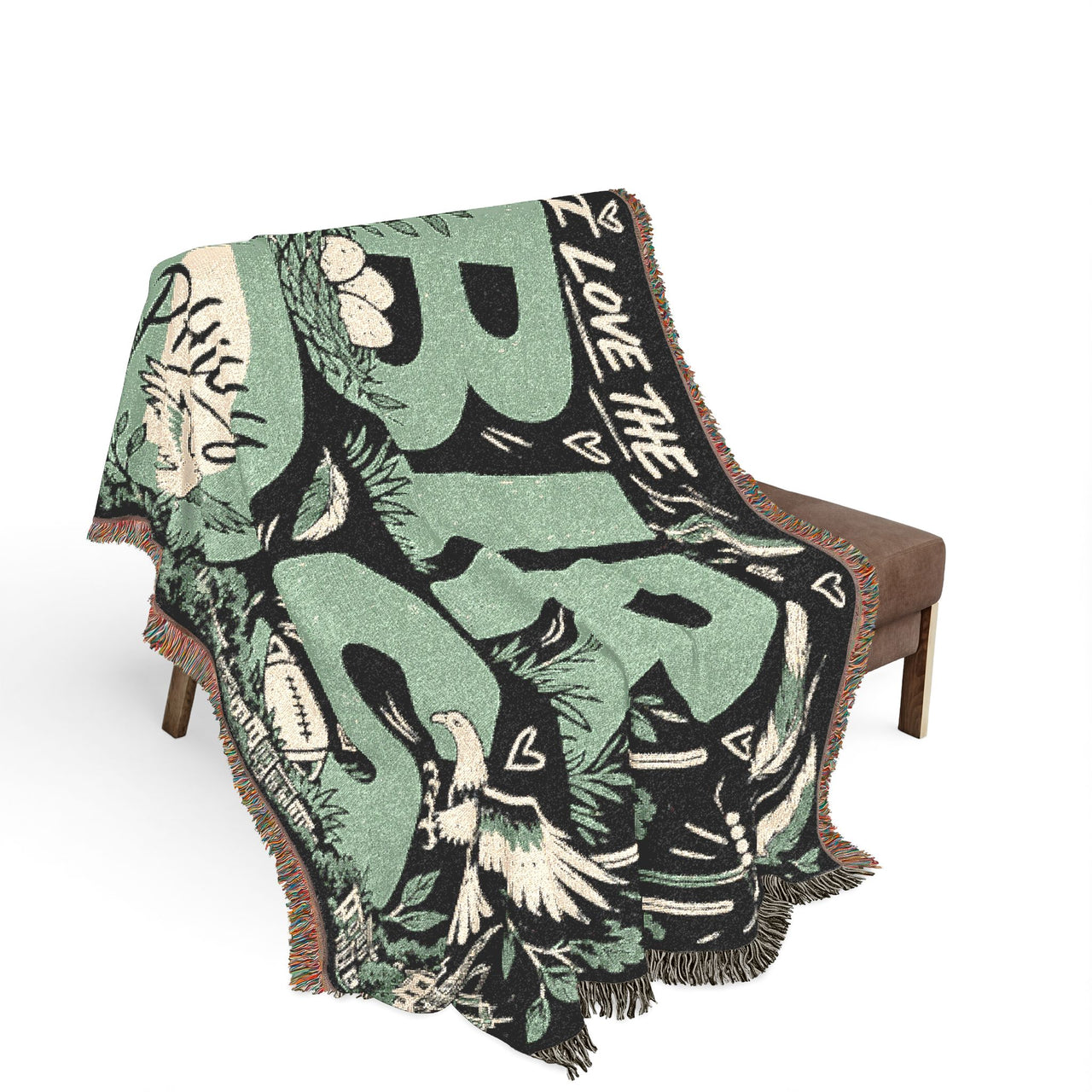 Philly Birds Woven Blanket, Philadelphia Football Doodle Throw, Green Game Day Blanket, Philly Fan Gift, Cozy Sports Home Decor