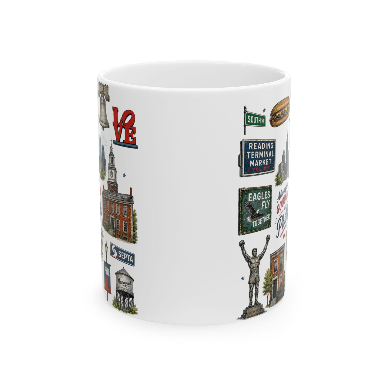 Philadelphia Icons Mug, Philly Coffee Mug, Philadelphia Gift, Philly Landmark Mug, 11oz 15oz Ceramic Mug, Philly Lover Gift, Philadelphia Souvenir