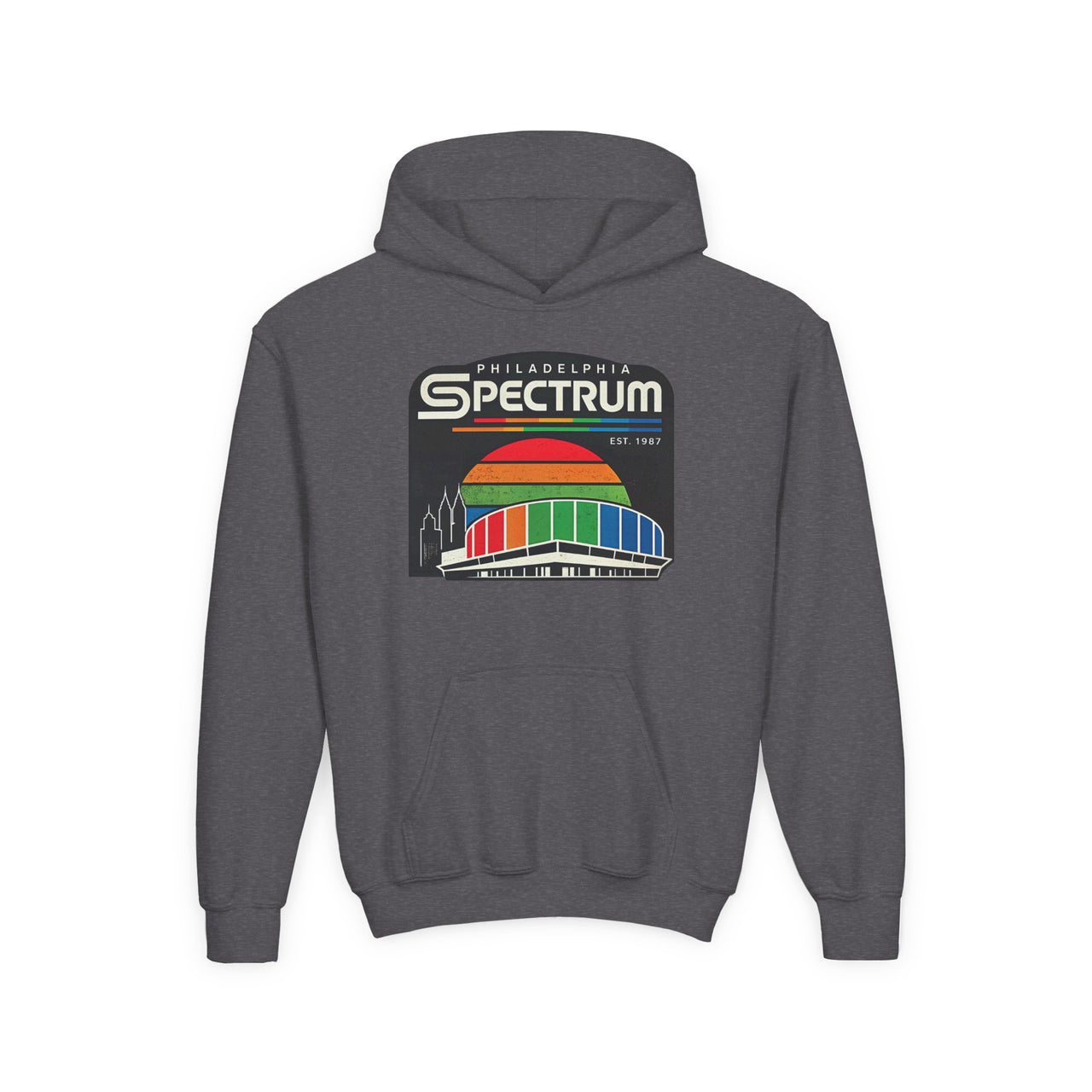 Kids Philadelphia Spectrum Hoodie | Youth Gildan 18500B Retro Philly Arena Sweatshirt