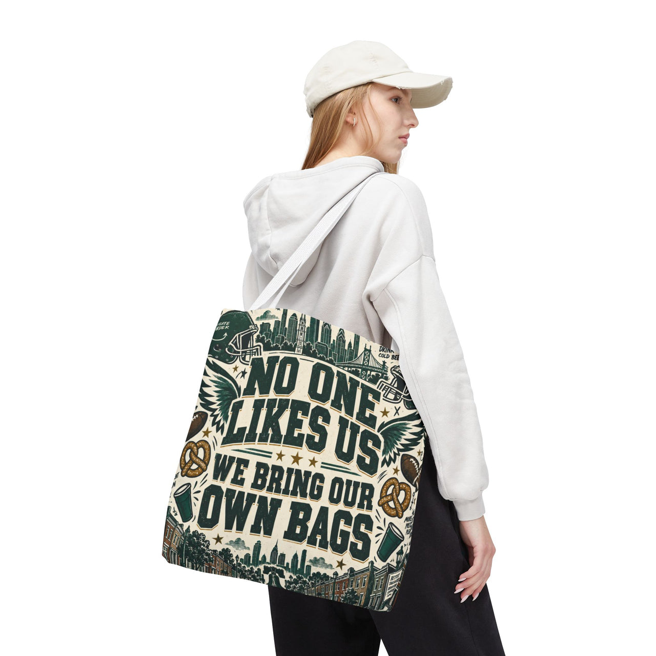 No One Likes Us We Bring Our Own Bags Tote, Philadelphia Football Fan Gift, Philly Game Day Bag, Green Sports Tote