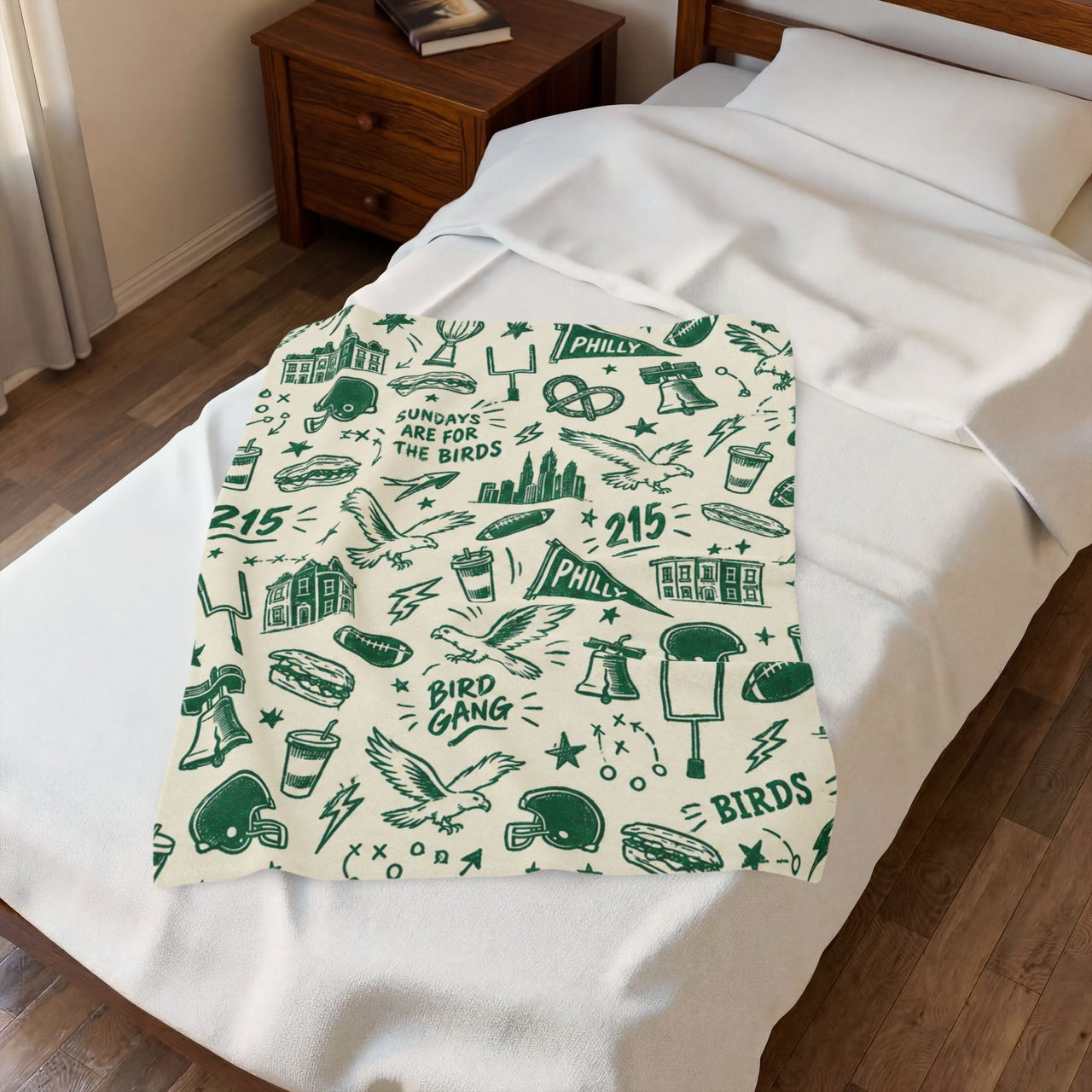 Philadelphia Football Blanket, Philly Bird Gang Velveteen Plush Throw, Sundays Are for the Birds Game Day Gift, Philly Sports Decor