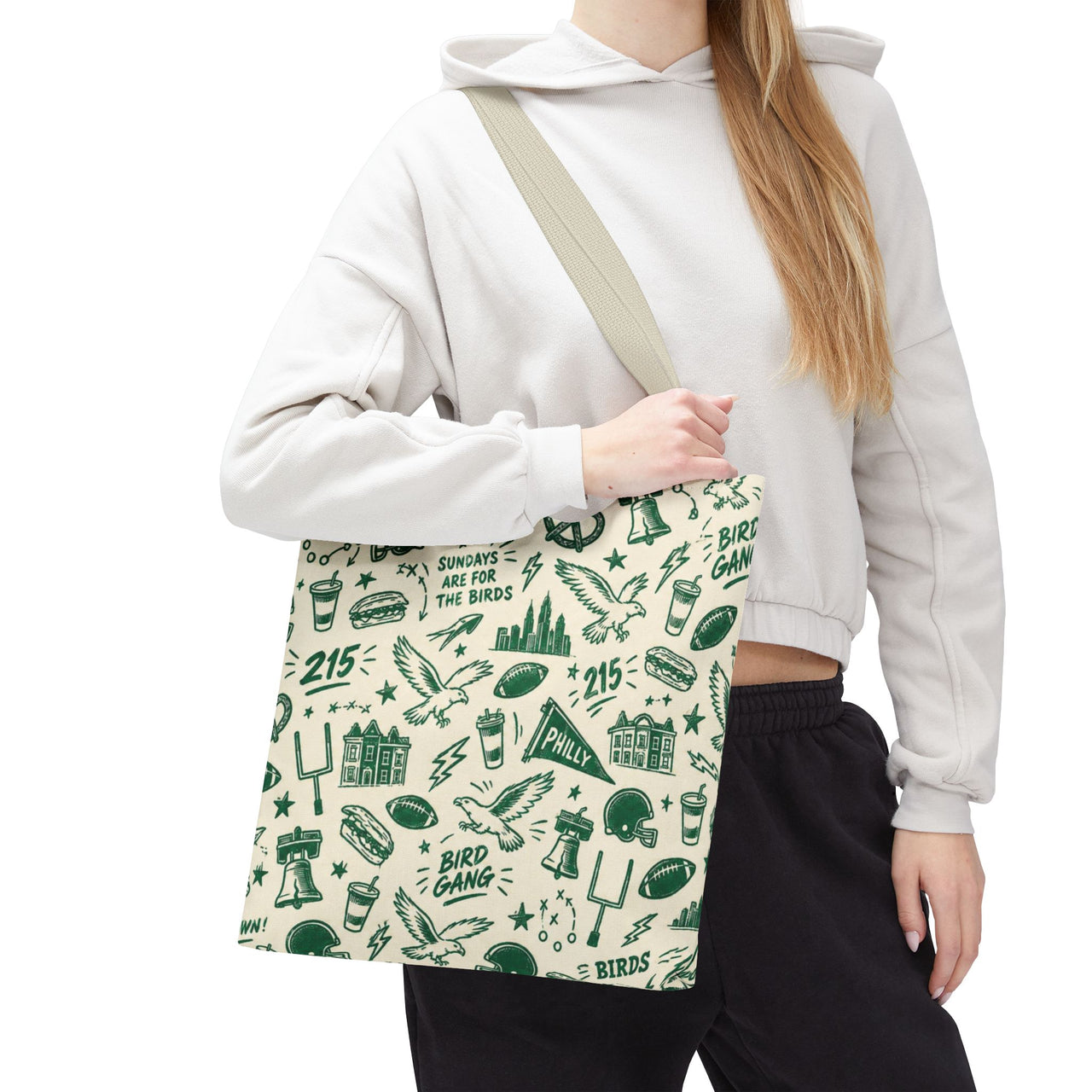 Philly Birds Tote Bag, Philadelphia Football Fan Gift, All Over Print Green Eagles Inspired Bag, Bird Gang Game Day Tote