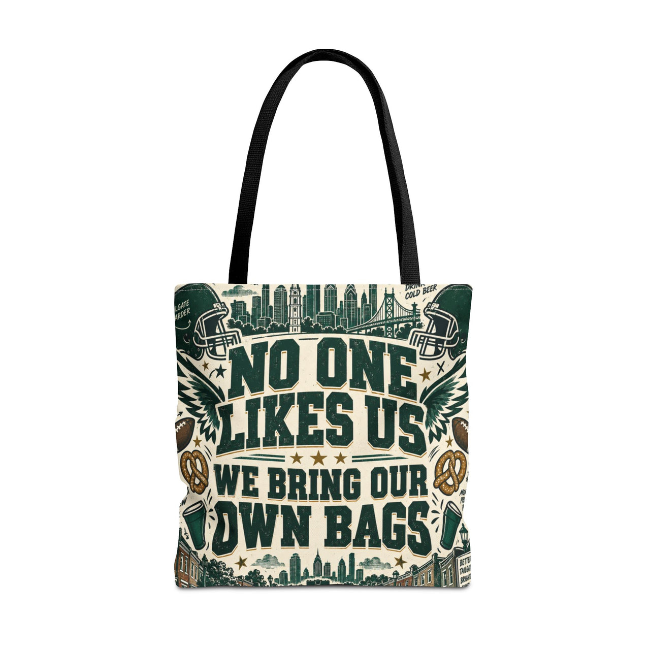 No One Likes Us We Bring Our Own Bags Tote, Philadelphia Football Fan Gift, Philly Game Day Bag, Green Sports Tote