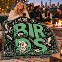 Philly Birds Woven Blanket, Philadelphia Football Doodle Throw, Green Game Day Blanket, Philly Fan Gift, Cozy Sports Home Decor