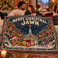 Merry Christmas Jawn Philly Woven Blanket, Philadelphia Holiday Gift